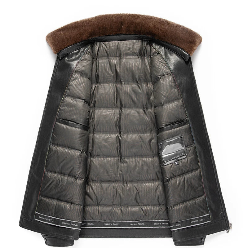 Doudoune Homme Cuir Véritable — Col Fourrure Vison, 90% Duvet Canard Blanc | M à 4XL - BLACKBEARD OUTDOOR INDUSTRIES