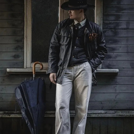 Men's Cargo Safari Oil Wax Jacket Waterproof England Casual Autumn Outwear Multi Pocket Corduroy Collar Wear Resistant Jackets BLACKBEARD OUTDOOR INDUSTRIES