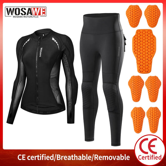 WOSAWE Women Motorcycle Jacket and Pants Set with Removable Pads Soft Protective Gear CE Certified Safety Moto Racing Clothes BLACKBEARD OUTDOOR INDUSTRIES