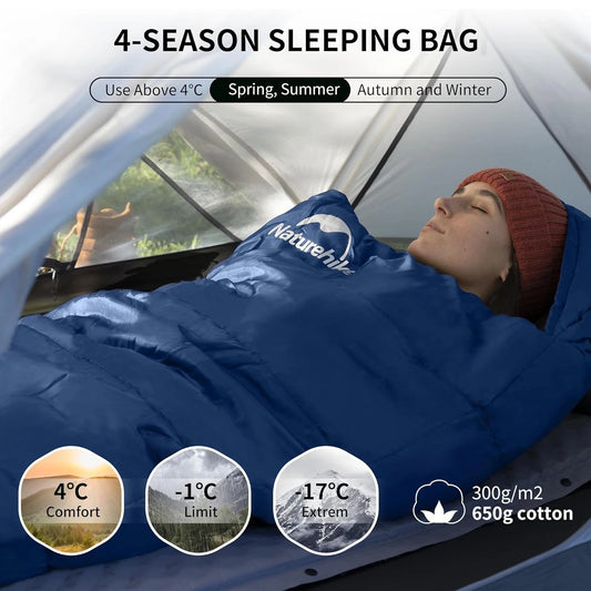 Sac de Couchage Momie Naturehike MJ300/MJ600 – 3 Saisons Camping Hiver Adulte