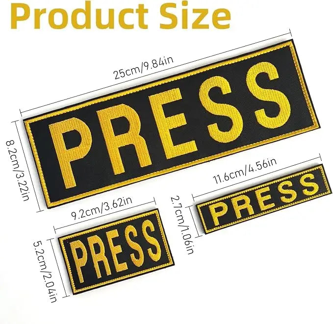 Lot de 3 Patches Brodés PRESS – Gilet Presse, Photographe & Gilet Tactique