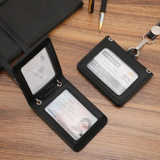 Porte-badge en cuir pour carte et ID avec cordon