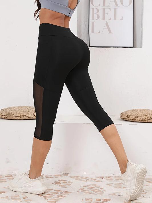 Legging de Sport Femme 3/4 Taille Haute – Poches et Empiècements en Tulle Respirant – Effet Ventre Plat - BLACKBEARD OUTDOOR INDUSTRIES