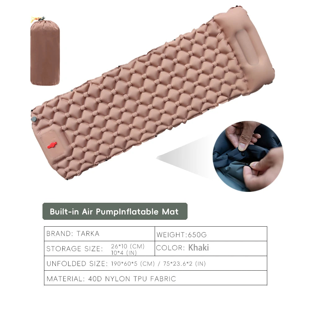 Matelas Gonflable Camping TARKA – Auto-Gonflant, Pompe Intégrée, 190×60 cm, Couplable, Randonnée