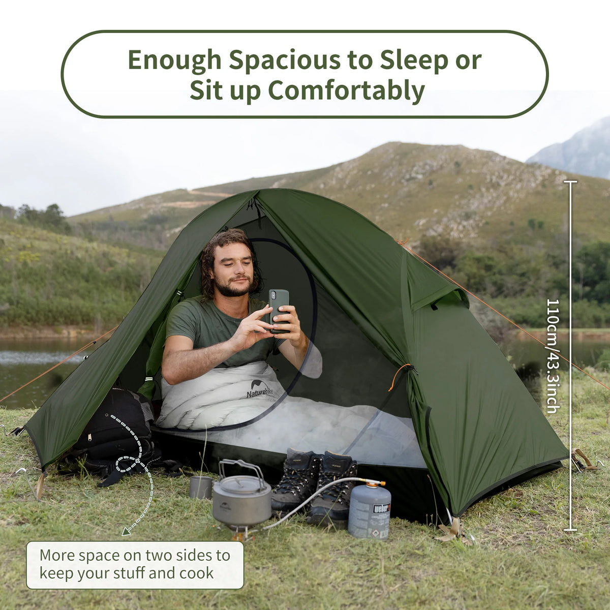 Tente Ultra-Légère Naturehike 1 Personne – 4 Saisons, TPU Nylon, 1,3kg, Imperméable 3000mm