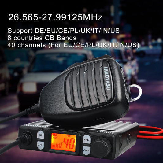 Radio CB Mobile HIROYASU CB-1011 – 8W AM/FM, 27 MHz, 40/80 Canaux, Multi-Pays EU/DE/UK/US
