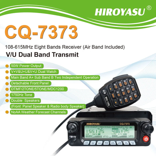 Radio Mobile VHF/UHF HIROYASU CQ-7373 – 50W, 8 Bandes RX, 1000 Canaux, Panneau Détachable, Radio Amateur