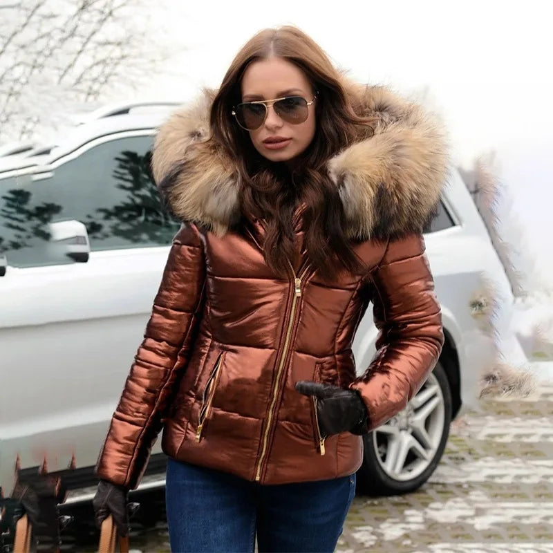 Doudoune Courte Femme à Capuche et Col Fourrure – Veste Matelassée Chaude Hiver