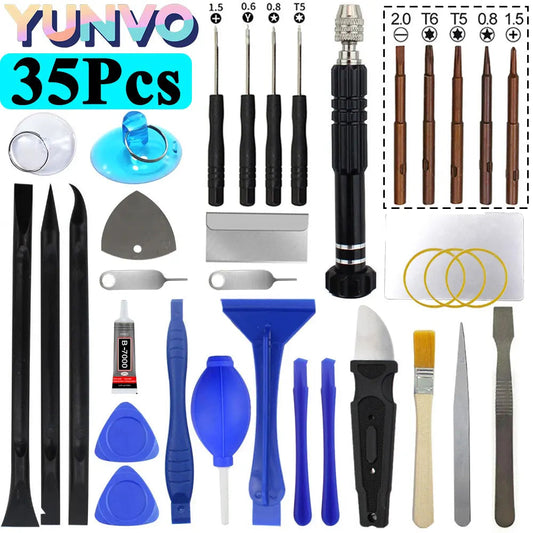 Kit d'Outils de Réparation pour Téléphone Mobile - 35 Pièces - Tournevis, Outils de Démontage d'Écran, Batterie, Nettoyage de Poussière - Compatible iPhone, Android, Samsung, Xiaomi, Huawei BLACKBEARD OUTDOOR INDUSTRIES