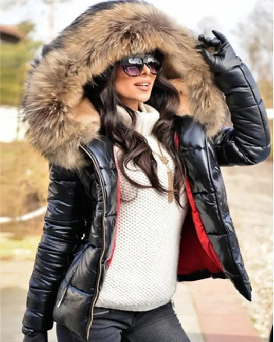 Doudoune Courte Femme à Capuche et Col Fourrure – Veste Matelassée Chaude Hiver