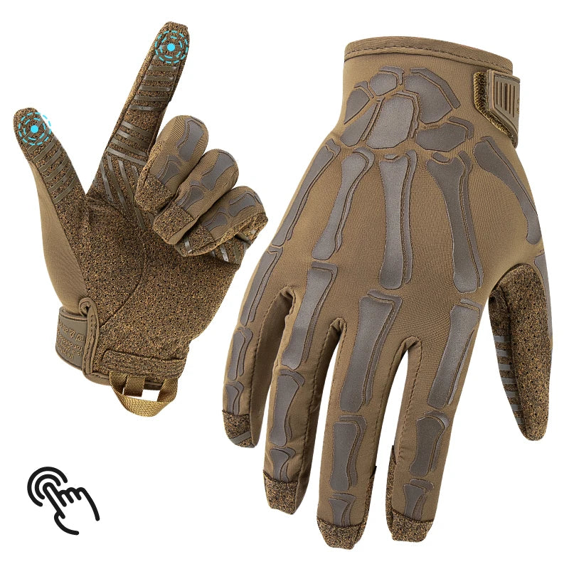 Gants Tactiques Squelette – Doigts Complets, Respirants & Compatibles Tactile – Moto, Airsoft