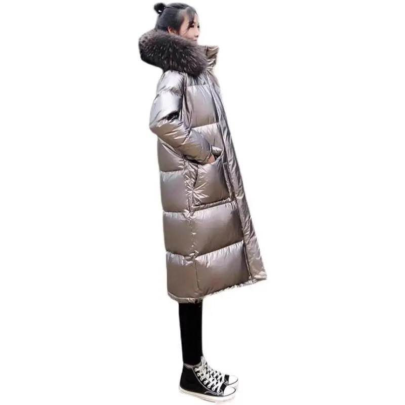 Doudoune femme en duvet à capuche, coupe ample