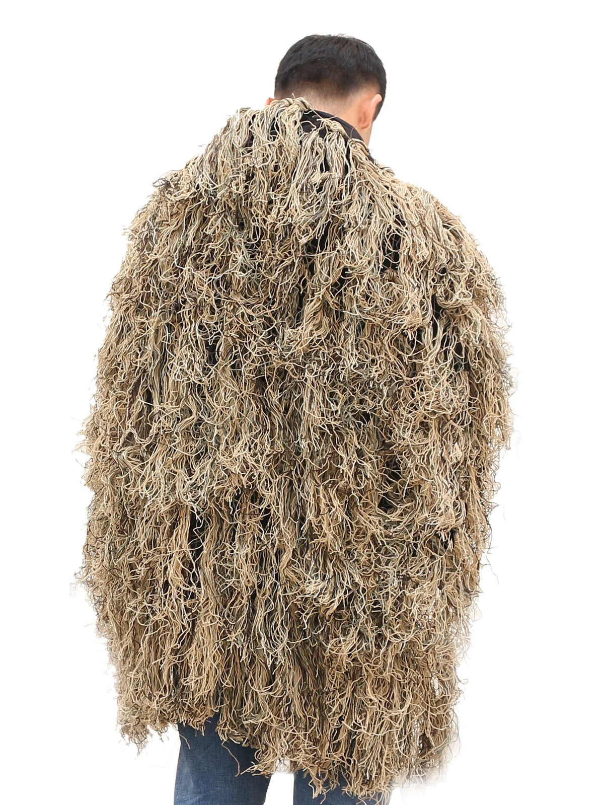 Cape Ghillie Camouflage Tricotée Main 80x90 cm – Chapeau et Poncho de Chasse Mixte
