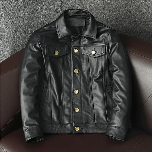 Veste en Cuir Véritable Homme — Slim Fit Moto Vintage Noir - BLACKBEARD OUTDOOR INDUSTRIES