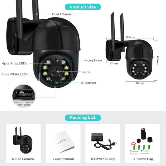 Caméra de Surveillance Extérieure PANEPO A8H – 8MP WiFi | Zoom 4X | Vision Nocturne Couleur | Détection Humaine AI | Étanche IP66 Ma boutique