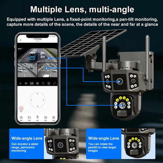 Caméra de Surveillance Extérieure Solaire 4G / WiFi – 8MP Ultra HD | Vision Nocturne Couleur | Détection de Mouvement AI | Audio Bidirectionnel | Étanche IP66 | Double Objectif Ma boutique