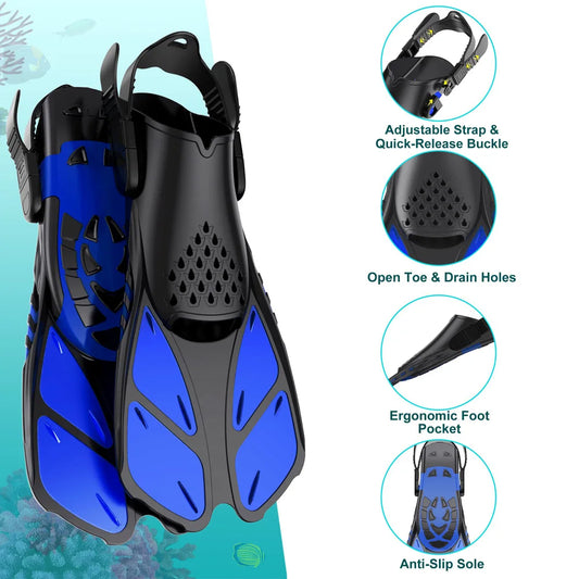 Palmes de Plongée Réglables Adulte – Fins Courtes en Silicone Ouvertes au Talon, Natation, Snorkeling, Voyage - BLACKBEARD OUTDOOR INDUSTRIES