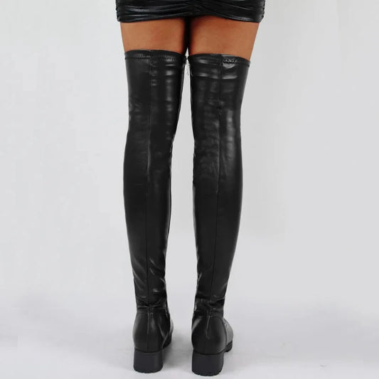 Cuissardes femme simili cuir imperméables à talon bas
