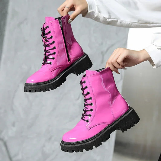 Bottines Plateforme Femme Style Moto – Talon Carré Haut, Zip, Bout Rond | 3 Coloris