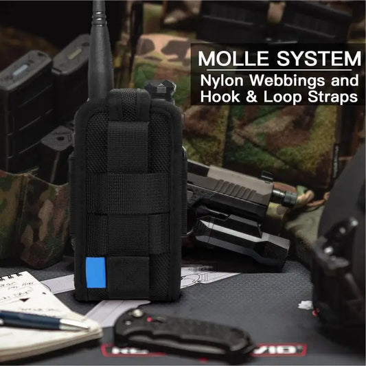 Holster Nylon MOLLE Compact Talkie-Walkie – Pochette Radio Étanche Ceinture, Gilet, Sac à Dos