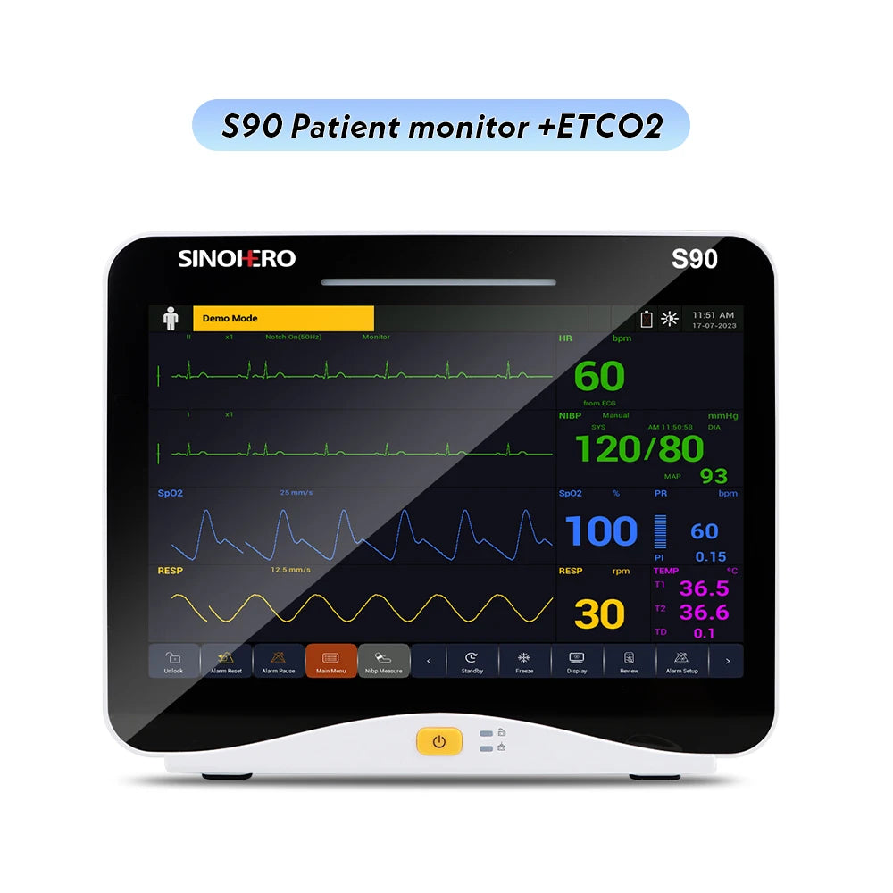 Moniteur Patient Multiparamétrique 12.1" Sinohero S90C – ECG, SpO2, NIBP, RESP, TEMP, IBP, EtCO2