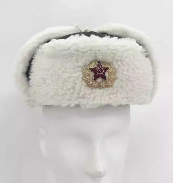 Chapka Soviétique Style Leifeng Coton – Bonnet Aviateur Homme Hiver Beige / Blanc - BLACKBEARD OUTDOOR INDUSTRIES