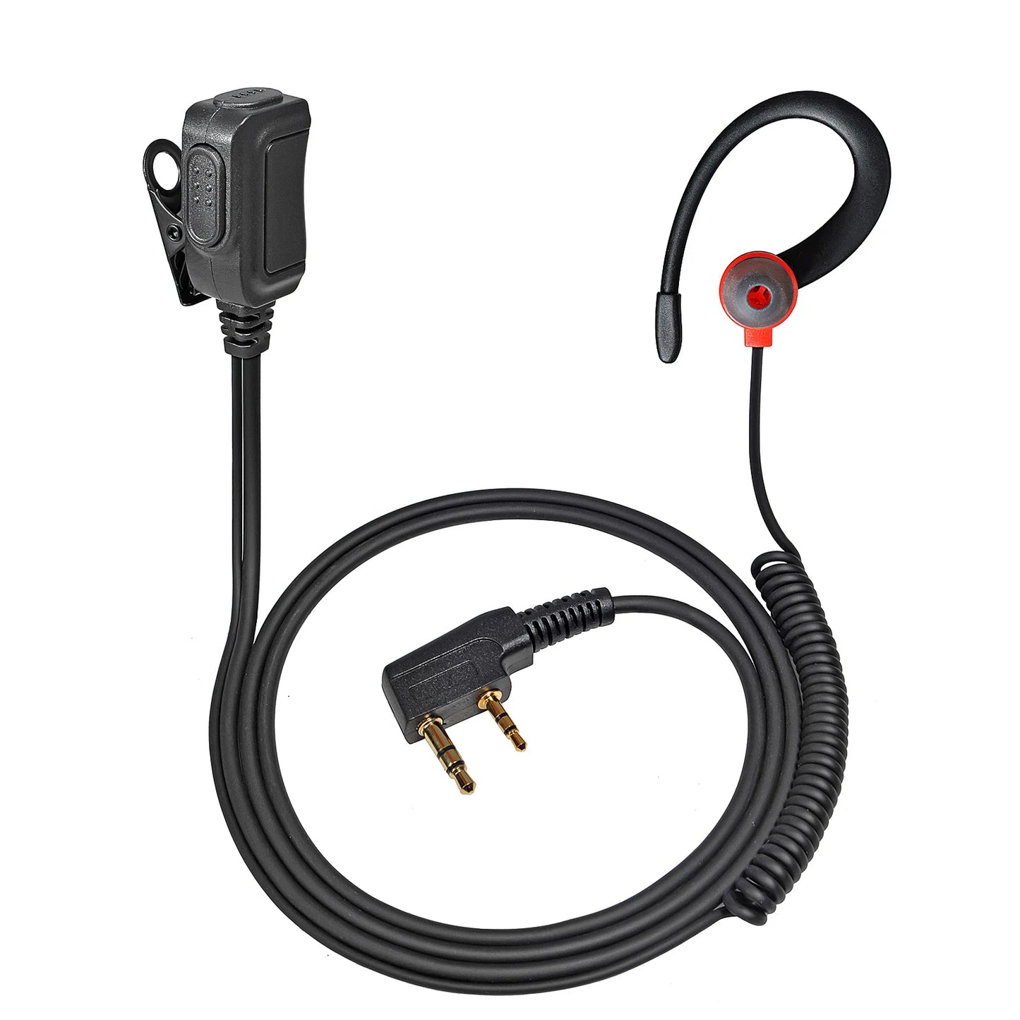 Oreillette Intra-Auriculaire PTT 2 Broches avec Crochet et Micro – Câble Kevlar, Compatible Kenwood, Baofeng, Retevis