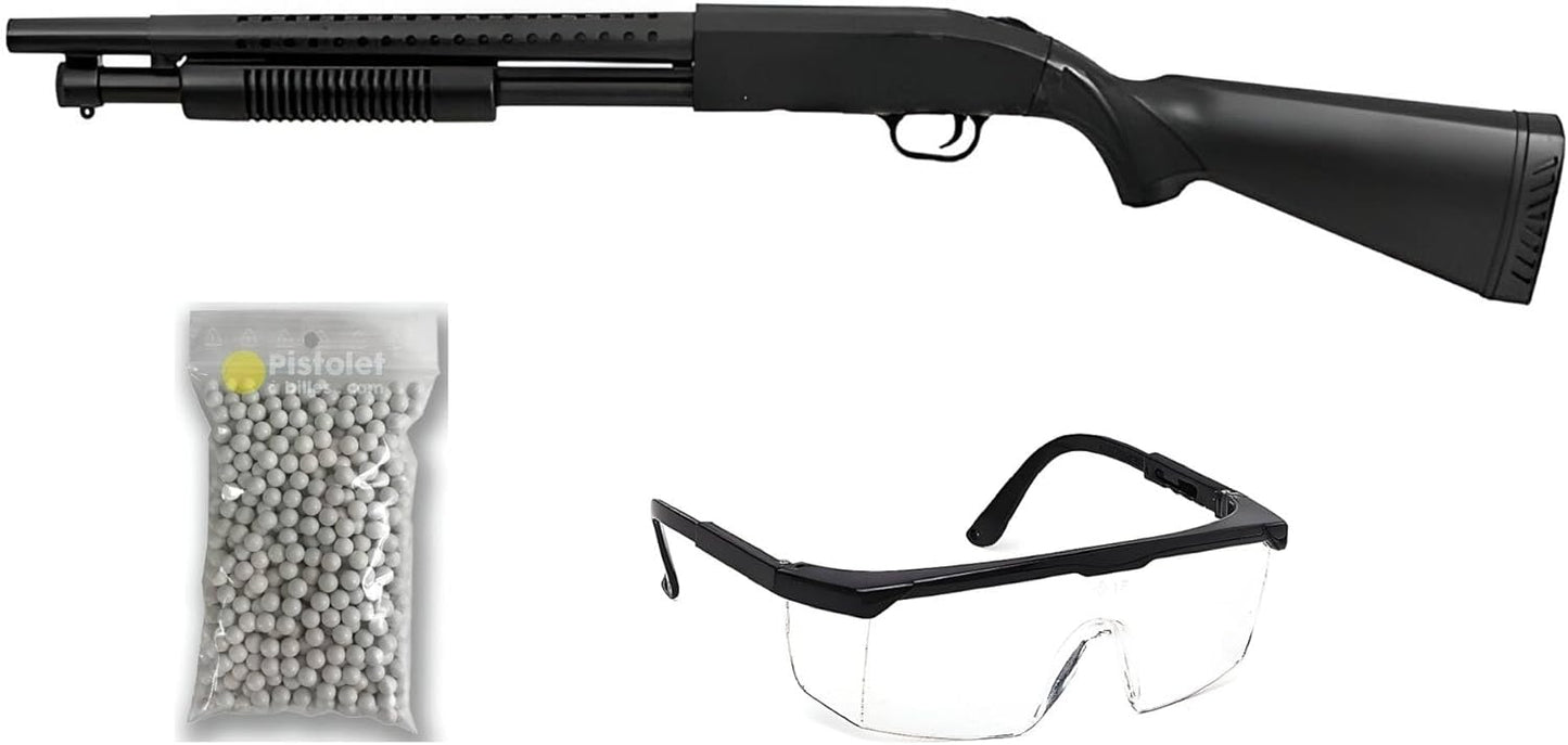 THE REPLICANT Pack Airsoft Fusil à Pompe SWAT/Modèle à Ressort/Plastique et Métal/Livré avec Accessoires