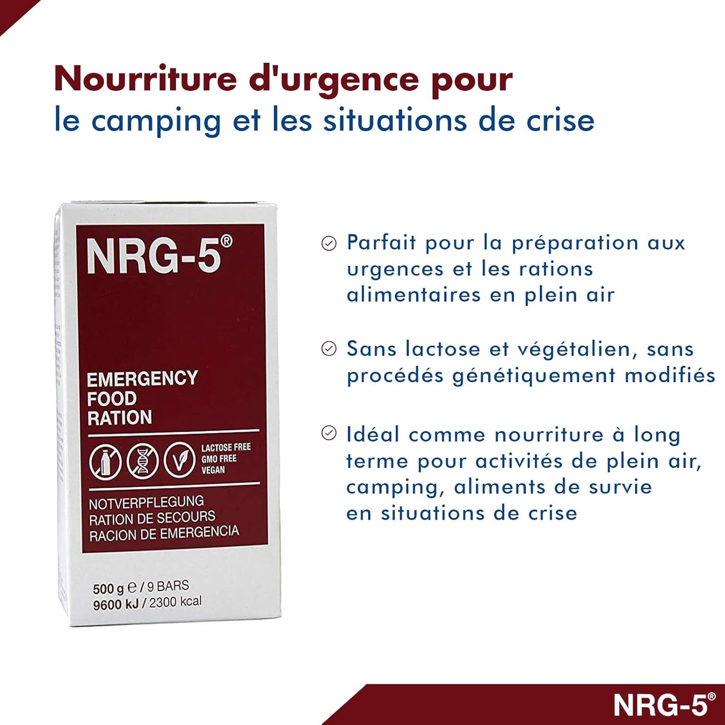 MFH NRG-5 1 paquet de 9 biscuits pour ration de survie 500 g, Blanc Ma boutique