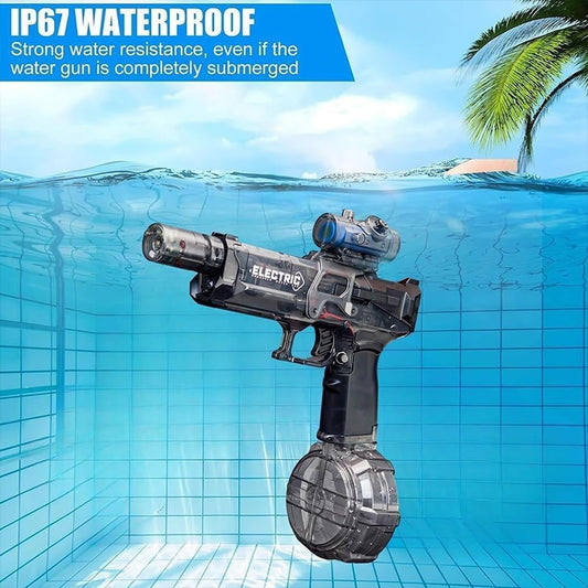 Pistolet à Eau électrique Anti-Fuite, Jouet de Plage pour Adultes, Pistolet à Eau électrique Longue portée avec lumière (Black)