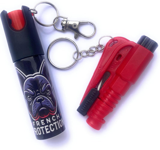 Spray de défense Anti agression Efficace, Pratique 100% légal Identifiant Criminel Anti Attaque, sécurité personnelle. Porte clé Format Sac à Main avec Brise vitre/sifflet/Coupe Ceinture