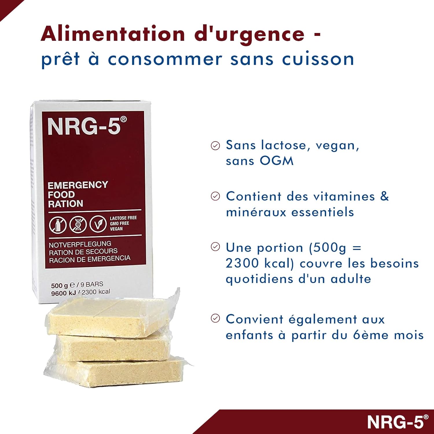 MFH NRG-5 1 paquet de 9 biscuits pour ration de survie 500 g, Blanc Ma boutique