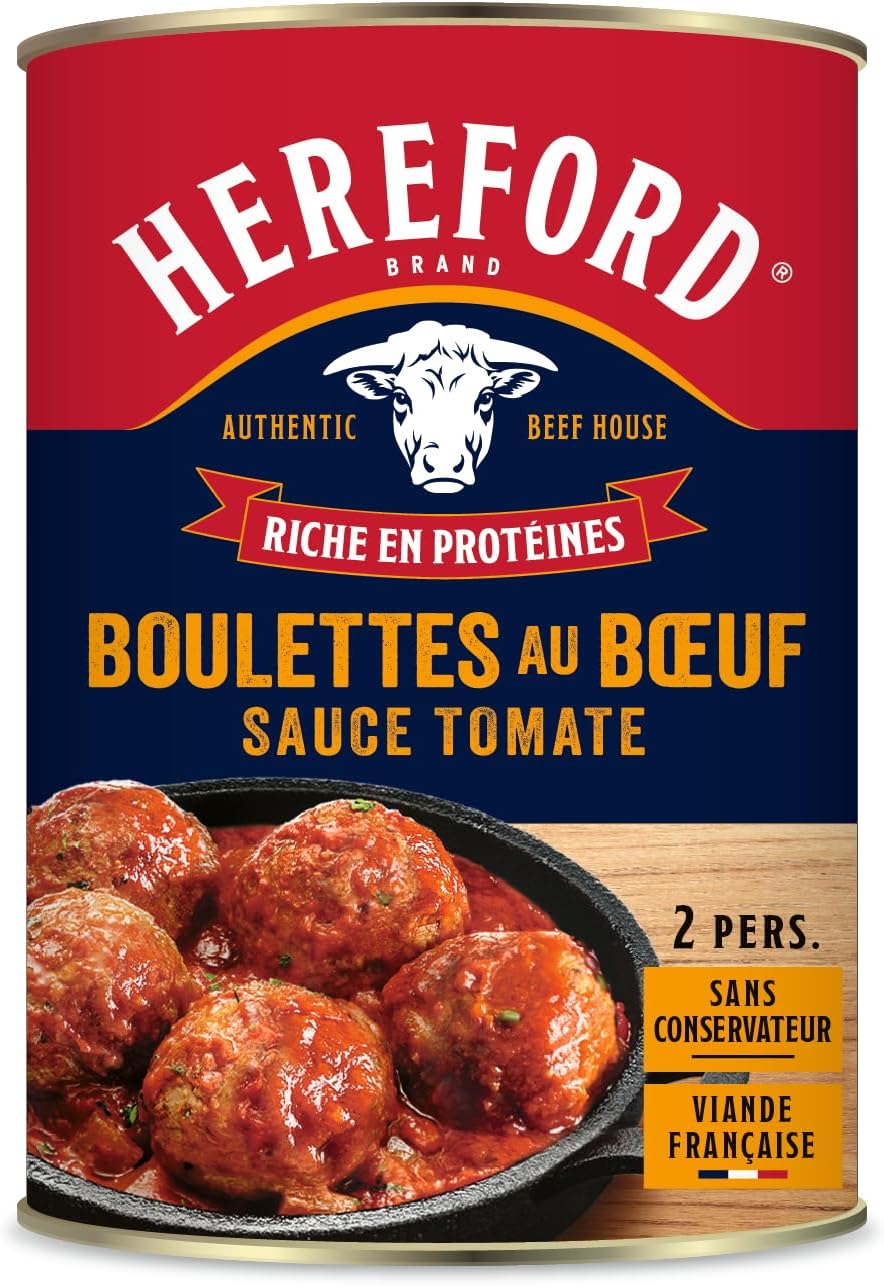 Hereford - Boulettes au Boeuf Sauce Tomate - 100% Viande origine France - Sans Conservateur - Pour 2 Personnes Hereford