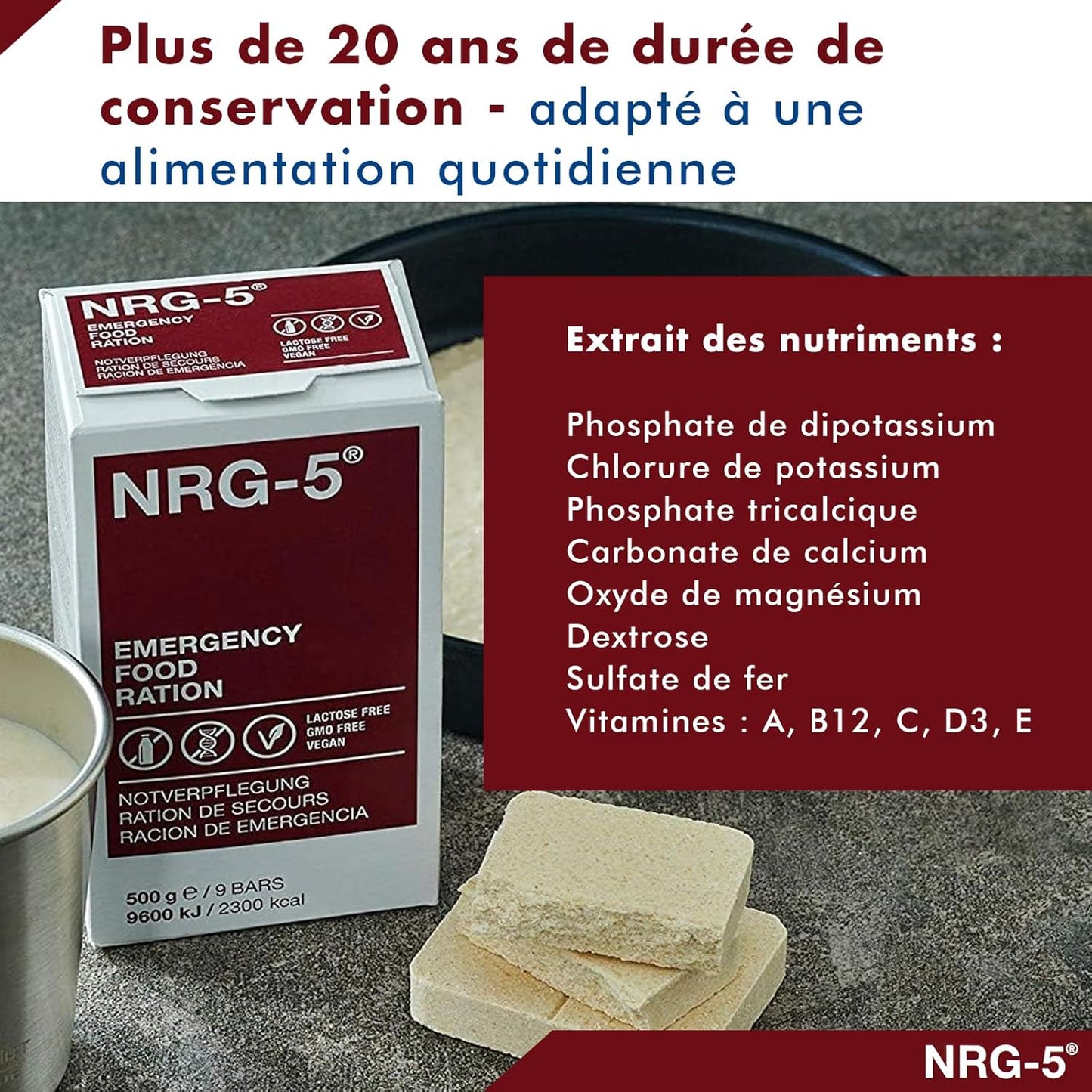 MFH NRG-5 1 paquet de 9 biscuits pour ration de survie 500 g, Blanc Ma boutique