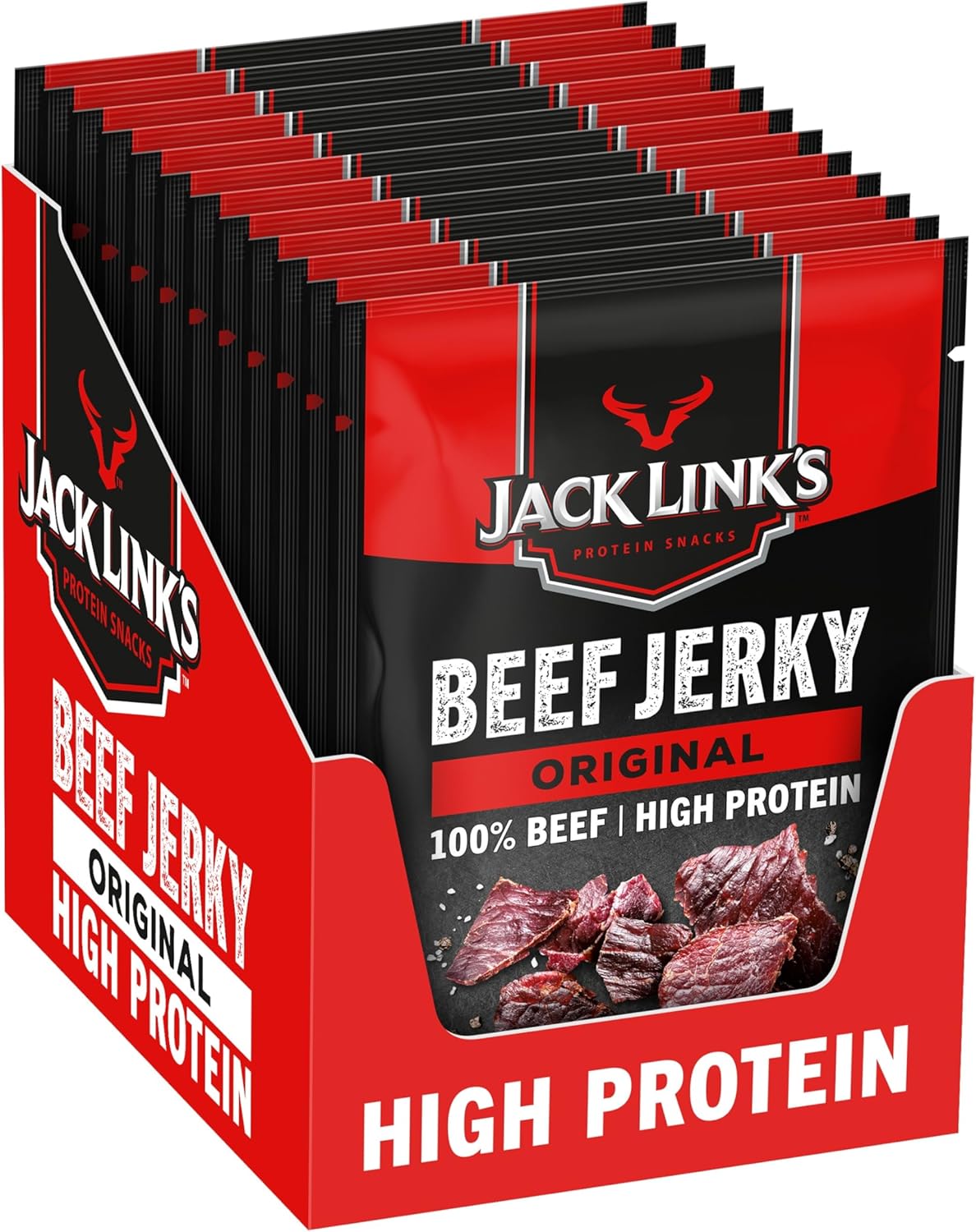Jack Links Beef Jerky Original (12 x 60 g) - Viande séchée - Riche en protéine snack  - Boeuf séché ‎Jack Link's
