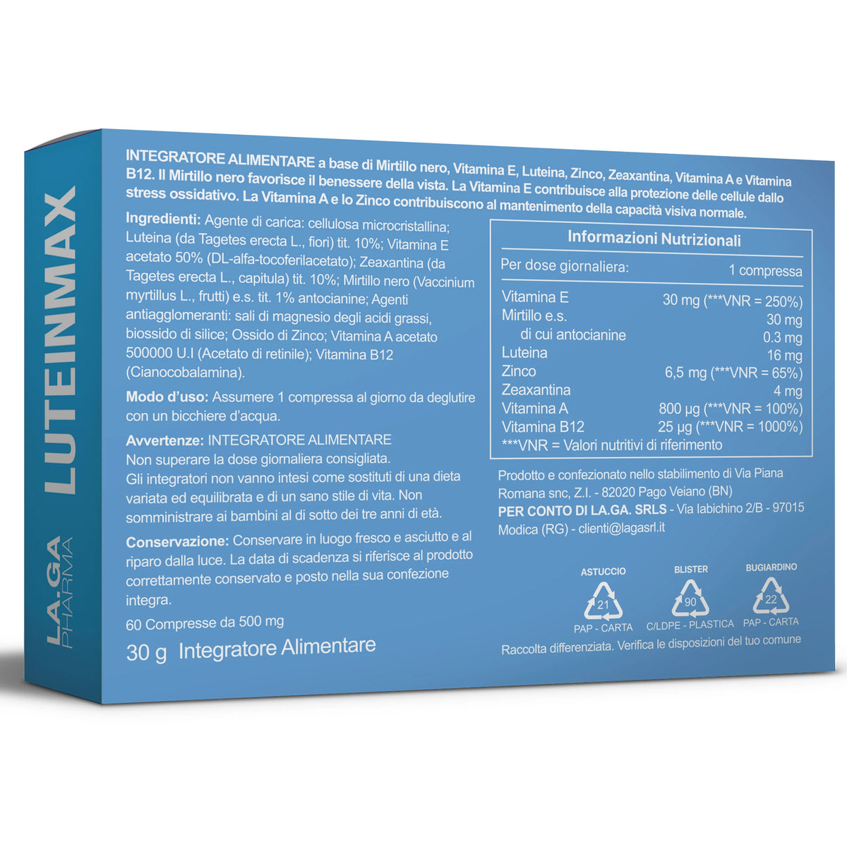 Lutéine et zéaxanthine, complément alimentaire 60 comprimés