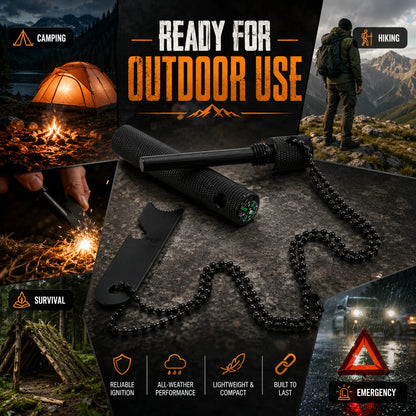 Firesteel de Poche avec Boussole et Porte-Clés - Allume-Feu de Survie