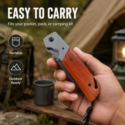 Couteau pliant de poche avec finition bois pour randonnée