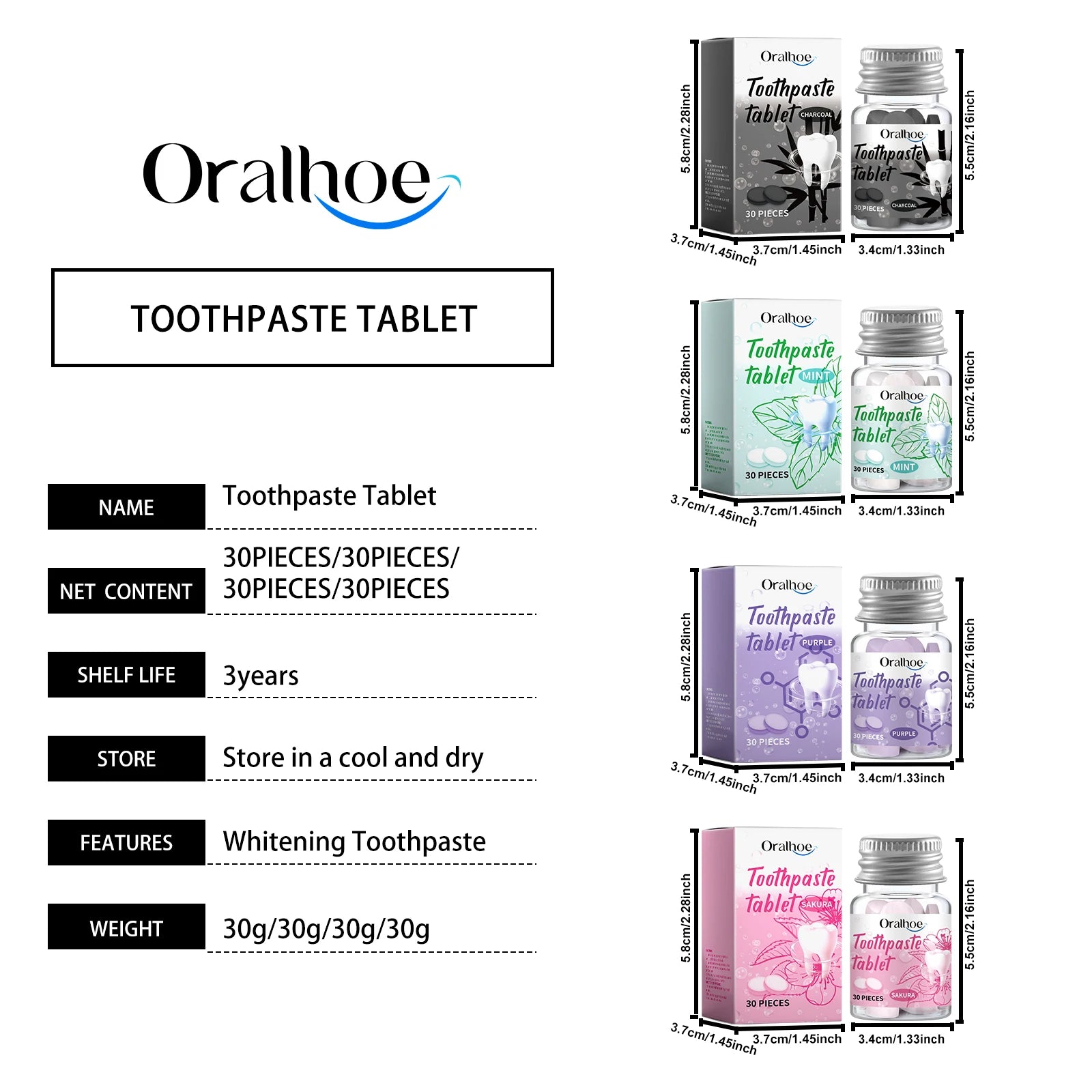 ORALHOE Tablettes de Dentifrice Solides pour un Nettoyage Profond des Dents - Soin Buccal, Élimination du Jaunissement et de la Saleté, Pratiques et Portables - BLACKBEARD OUTDOOR INDUSTRIES