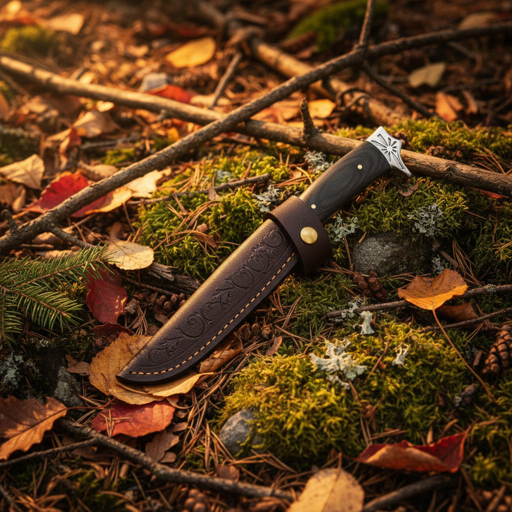 Couteau Outdoor Camping avec Gaine Cuir – Outil de Coupe Portable | Pêche, BBQ, Randonnée, Survie