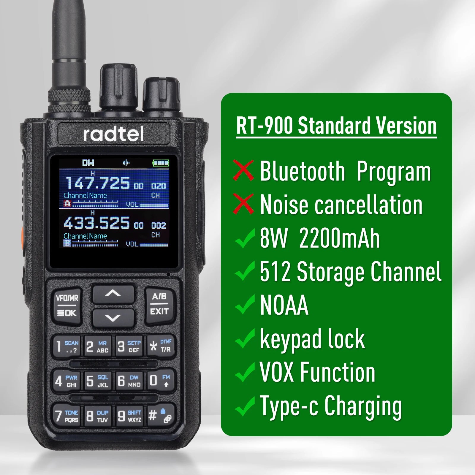 Talkie-Walkie Radtel RT-900 Ham Radio Full Band 8W – 256 Canaux, Air Band, Programmation Bluetooth (Optionnelle) - BLACKBEARD OUTDOOR INDUSTRIES
