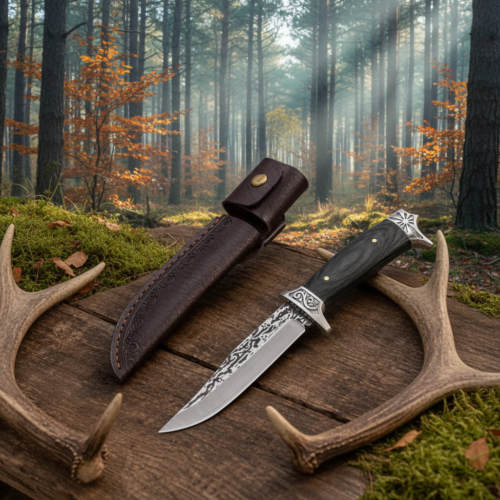 Couteau Outdoor Camping avec Gaine Cuir – Outil de Coupe Portable | Pêche, BBQ, Randonnée, Survie