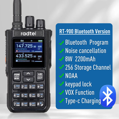 Talkie-Walkie Radtel RT-900 Ham Radio Full Band 8W – 256 Canaux, Air Band, Programmation Bluetooth (Optionnelle) - BLACKBEARD OUTDOOR INDUSTRIES