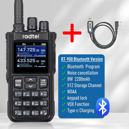 Talkie-Walkie Radtel RT-900 Ham Radio Full Band 8W – 256 Canaux, Air Band, Programmation Bluetooth (Optionnelle) - BLACKBEARD OUTDOOR INDUSTRIES