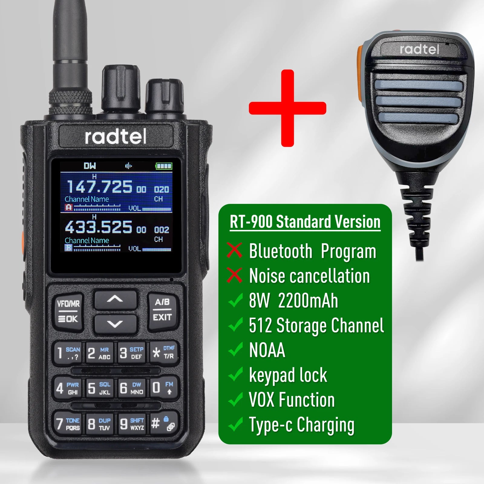 Talkie-Walkie Radtel RT-900 Ham Radio Full Band 8W – 256 Canaux, Air Band, Programmation Bluetooth (Optionnelle) - BLACKBEARD OUTDOOR INDUSTRIES