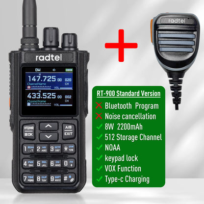 Talkie-Walkie Radtel RT-900 Ham Radio Full Band 8W – 256 Canaux, Air Band, Programmation Bluetooth (Optionnelle) - BLACKBEARD OUTDOOR INDUSTRIES