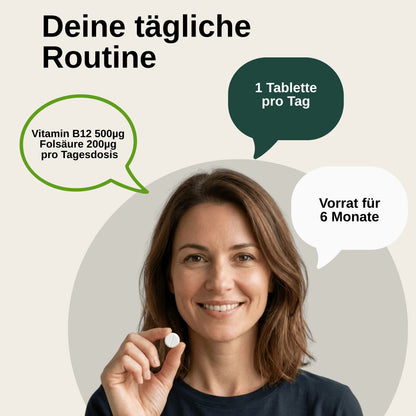 Vita Elements Vitamine B12 Triple Forme 500µg — Méthylcobalamine, Adénosylcobalamine & Hydroxocobalamine + Quatrefolic® 200µg | Végan | 180 Comprimés