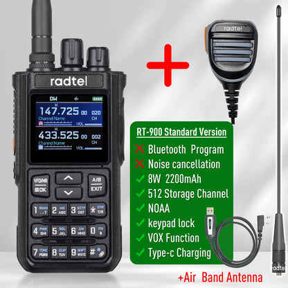 Talkie-Walkie Radtel RT-900 Ham Radio Full Band 8W – 256 Canaux, Air Band, Programmation Bluetooth (Optionnelle) - BLACKBEARD OUTDOOR INDUSTRIES