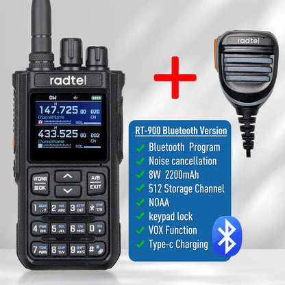 Talkie-Walkie Radtel RT-900 Ham Radio Full Band 8W – 256 Canaux, Air Band, Programmation Bluetooth (Optionnelle) - BLACKBEARD OUTDOOR INDUSTRIES