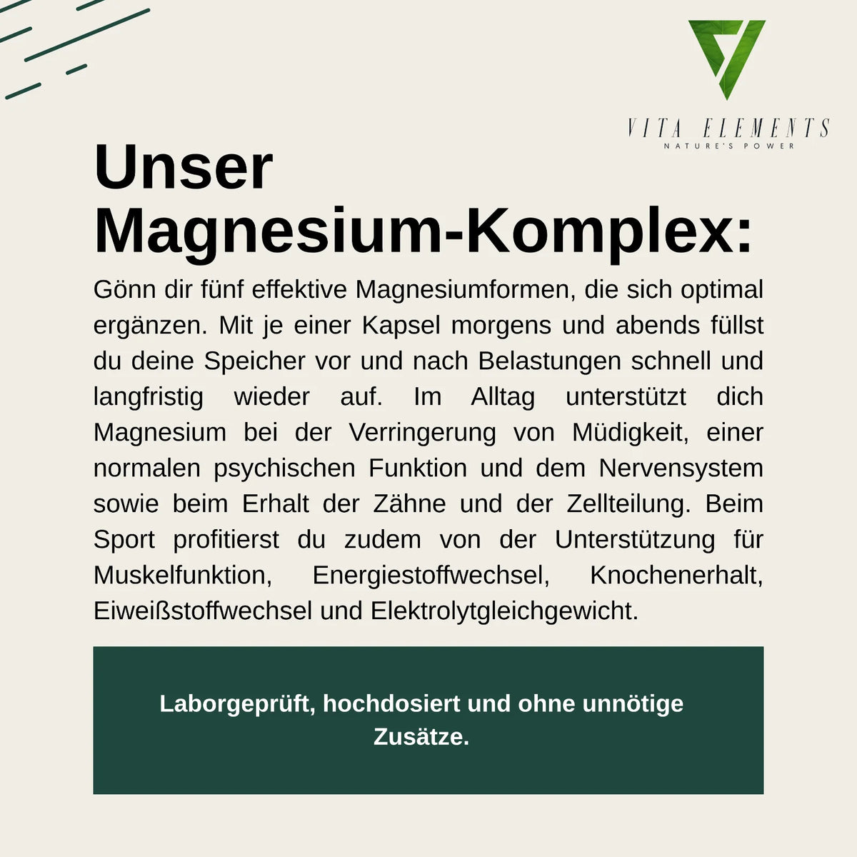 Vita Elements Complexe Magnésium 5 Formes — Bisglycinate, Malate, Citrate, Ascorbate & Oxyde | Végan | 180 Gélules | Testé en Allemagne